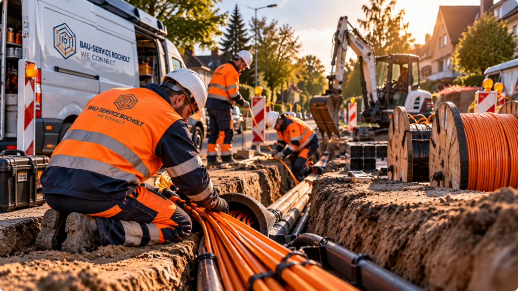 Team der Bau-Service Bocholt verlegt Leerrohre im Projektumfeld der Deutschen Telekom
